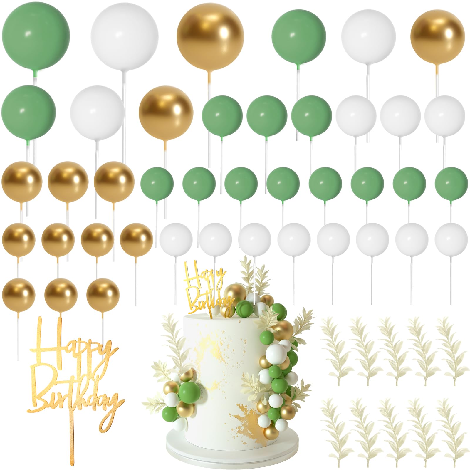 MIAHART Ball Cake Toppers Boho Grass Cake Topper Ball Cake Insert Decoration for Birthday Wedding Baby Shower Party Decorations Boho Themed Party Supplies53pcs