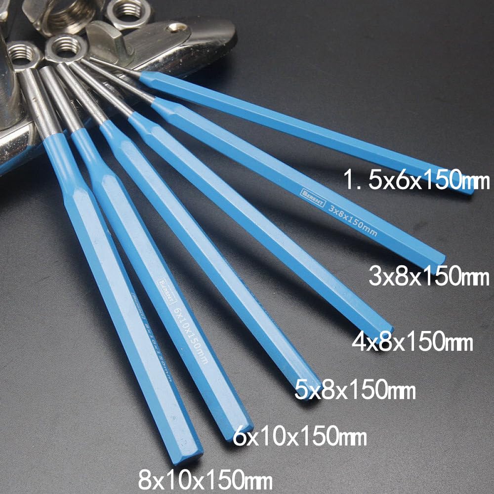 6Pcs Parallel Pin Punch Set in 150mm Length, Drift Punch Set, Heavy-Duty CRV Chrome Vanadium Steel, Includes Head Tools Kit (1.5mm - 8mm) with Storage Pouch
