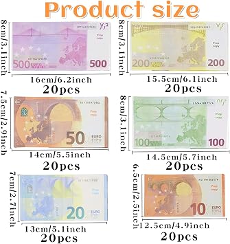 Play money set, 120 sheets of game currency, face value 10/20/50/100/200/500, 20 pieces per face value, to learn counting and to improve cognitive skills of money