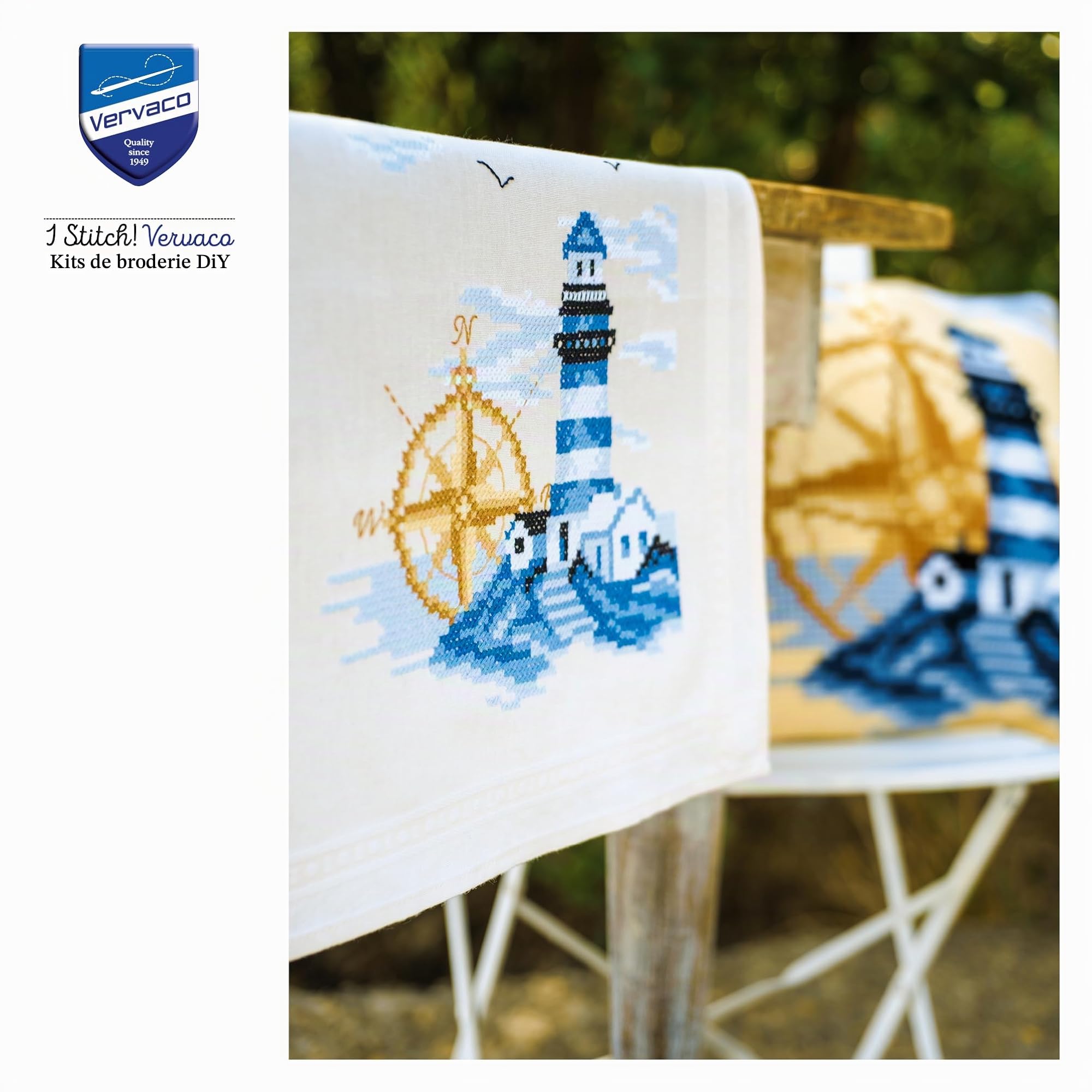 VERVACO Kit Point De Croix Pré-Imprimé Chemin De Table MARINE Broderie Kit Complet Adulte Loisir Créatif Maison Decoration Manuelle Table Cadeou DIY ca. 40 x 100 cm Cross Stitch Embroidery