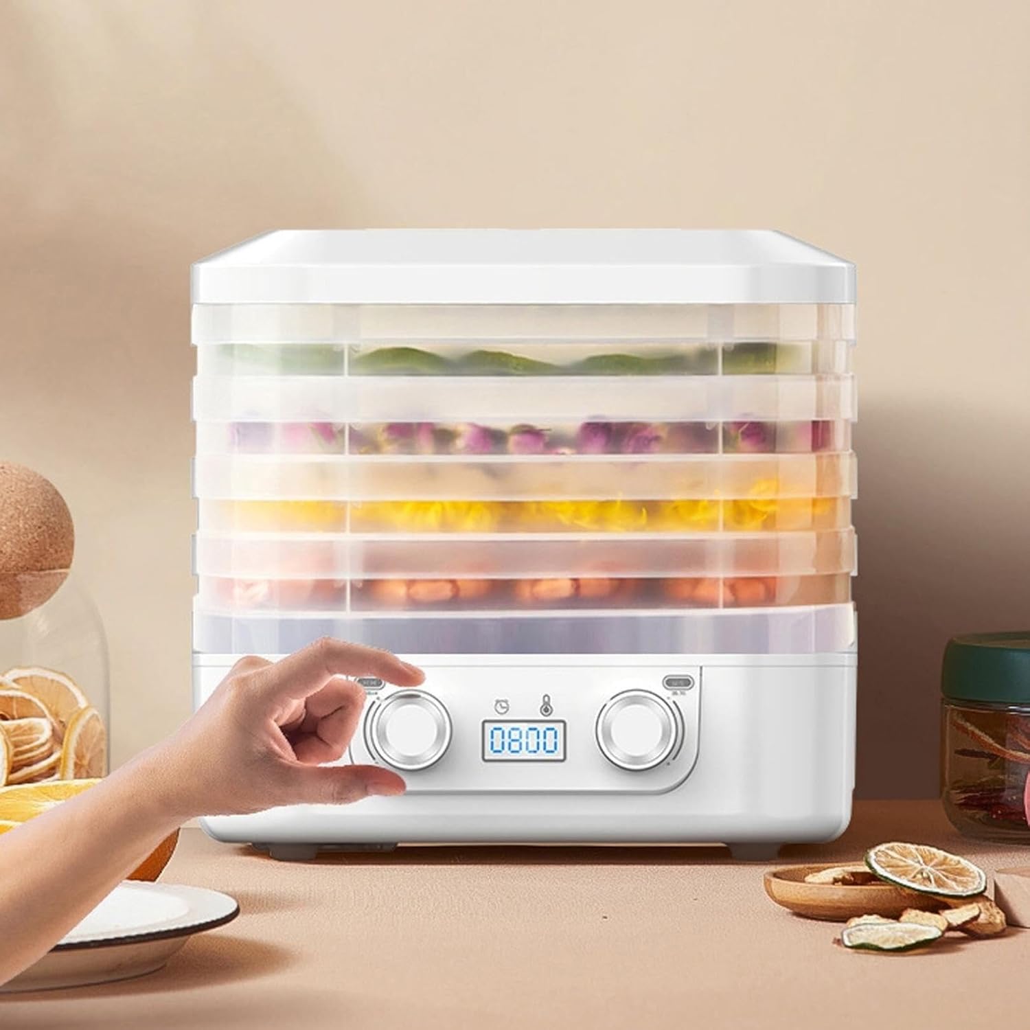 Food Dryer Machine for Home with 5 Trays, Candy Dryer with Smart Timer & Temp Control, Dried Snack Maker for Fruit, Meat & Veggies Storage(White)