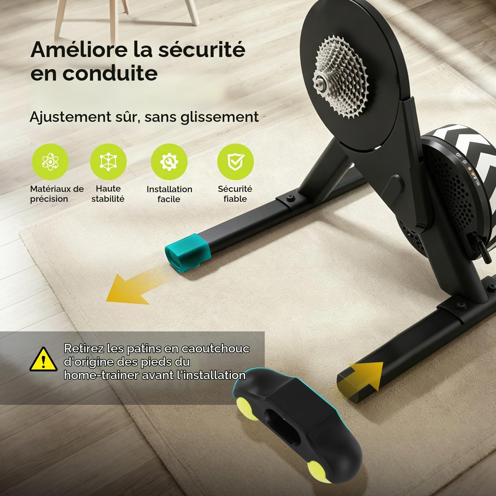 Lot de 4 Adaptateurs de Pieds, Pieds à Bascule Compatible avec Wahoo Kickr Core 2, Accessoires pour Home Trainer Velo avec 8 Balles de Tennis, Rocker Plate Feet Pour Entraînement d'Intérieur