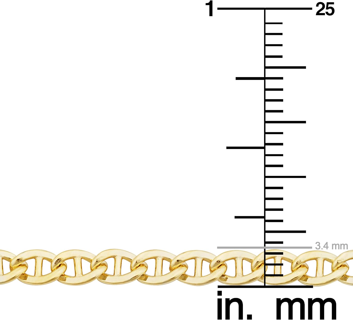 Solid 14k Yellow Gold Mariner Link Bracelet for Men and Women (3.4 mm, 8.5 inch) - Image 4