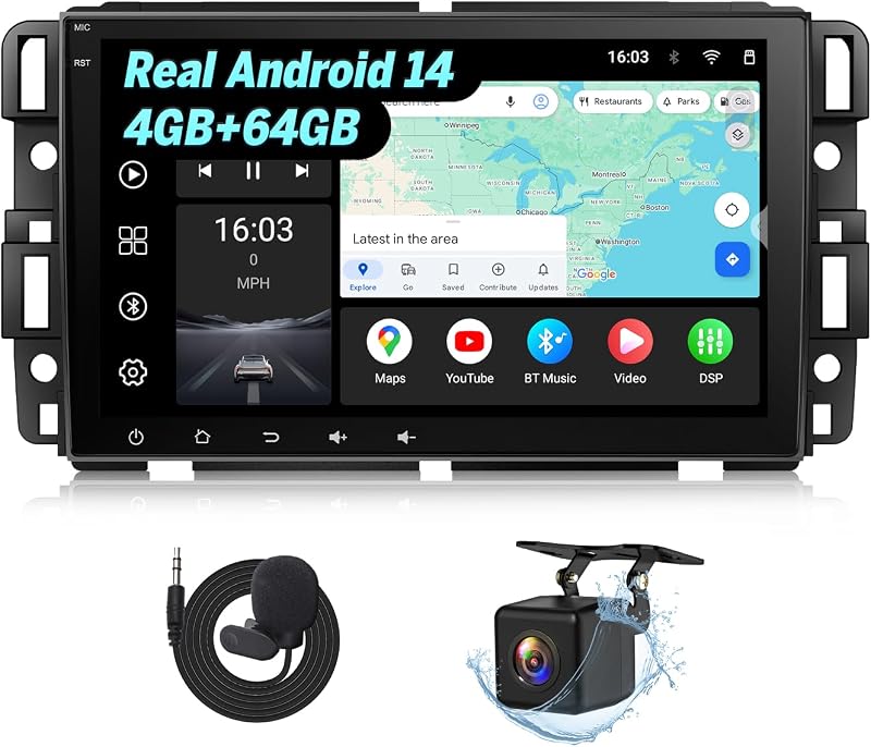 Eonon GMX7A 4+64G Android 14 Car Stereo for GMC/Chevy/Buick 07-13 | 2007-2013 Wireless CarPlay Android Auto 8 Inch Touchscreen Car Radio SWC Bluetooth Navigation Rear Camera