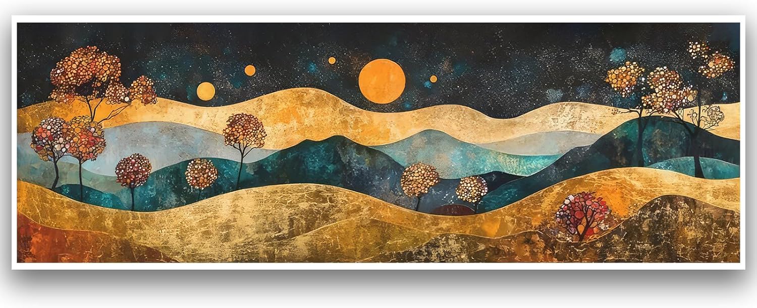 Large Canvas Print Wall Art Large Colorful Boho Wall Art Forest Nature Landscape Art Modern Colorful Landscape Wall Painting Moon Nature Artwork for Bedroom Living Room Home Decor 16x48Inch UnFramed