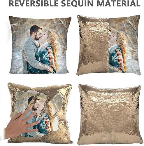 Vista 26 de LingLing Design - Almohada personalizada de lentejuelas, almohadas personalizadas con fotos, decoración mágica reversible del hogar, regalos Plateado