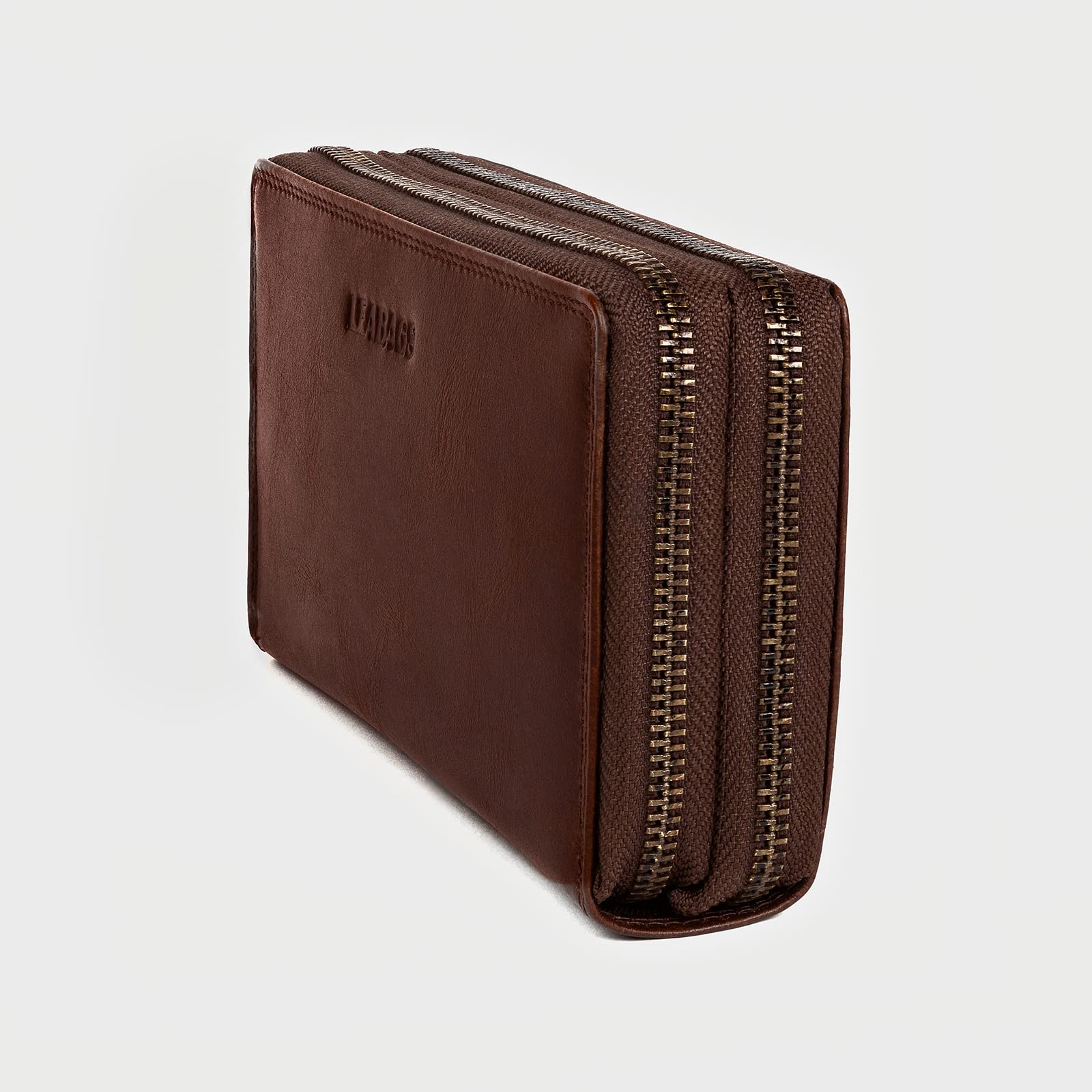 LEABAGS Billetera de Cuero para Mujeres XXL con Doble Cremallera y Protección RFID | Monedero con Compartimento para Monedas | 29 Compartimentos para Tarjetas