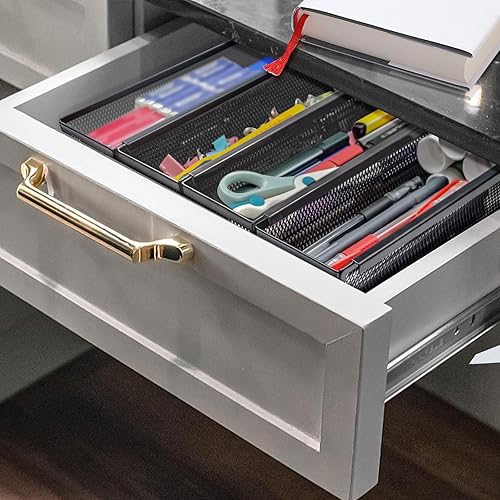 Miniatura 2 de Fodofodo 4 organizadores de cajones para cocina, organizador de cajones de malla para utensilios con brazo entrelazado para cosméticos, cubiertos,