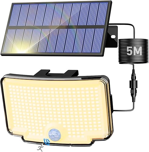 Miniatura 10 de Peasur Paquete de 2 luces solares con sensor de movimiento para exteriores, 318 luces LED solares de seguridad con 3 modos, luces de inundación