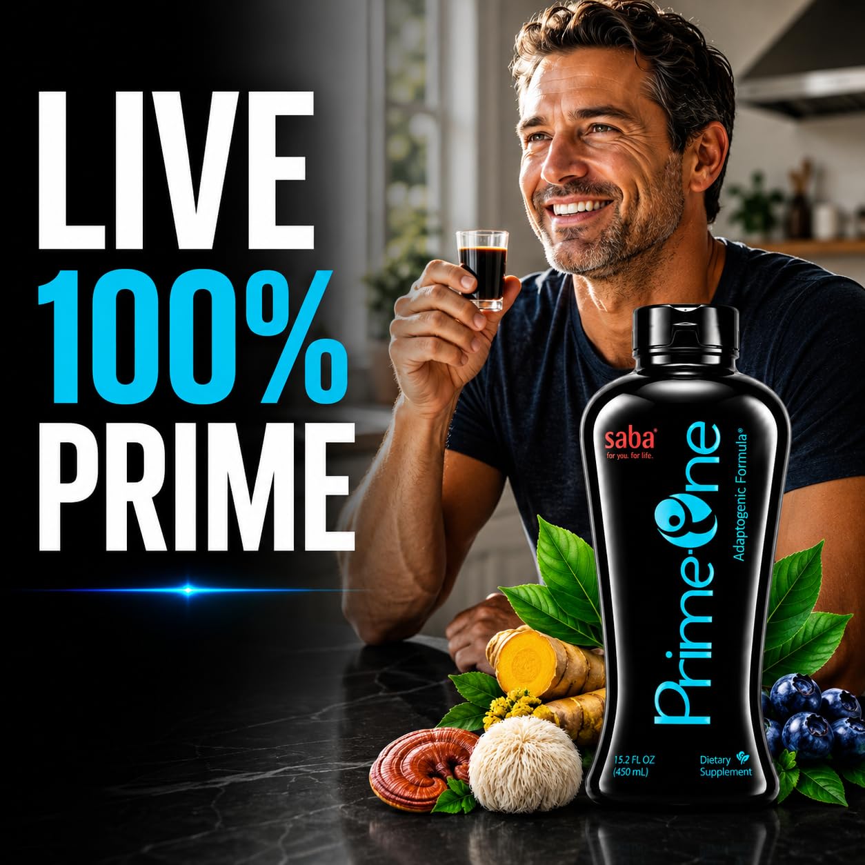 Saba Prime One Liquid Adaptogen – Stress Support Supplement with Ashwagandha, Rhodiola, Reishi Mushroom, Ginseng & Eleuthero for Calm, Focus, Energy & Healthy Cortisol Response, 32 Fl Oz, 63 Servings — Amazon image 6