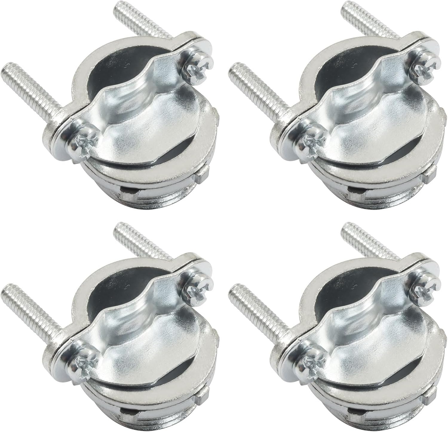 BokWin 4 Pack 3/4 Inch Silver Clamp Type Cable Connectors - Zinc Plated Steel for Secure Grip & Protection, Fits Metallic Conduit Electrical Wiring Projects, Easy Install & Reliable Hold