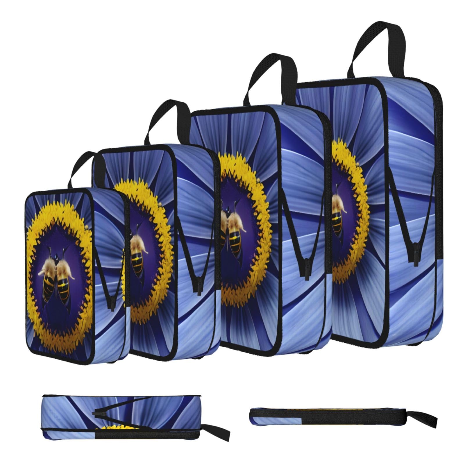 Sxzvvbn Black Flower Heart Bee Compression Packing Cubes 4 Piece Set