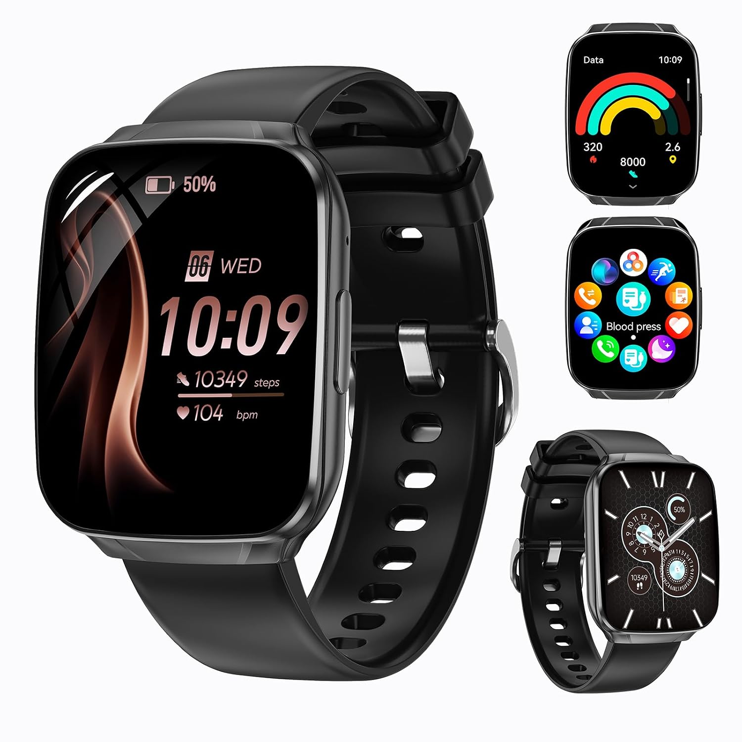 Smartwatch for Women/Men, Compatible with Android & iPhone (Black)