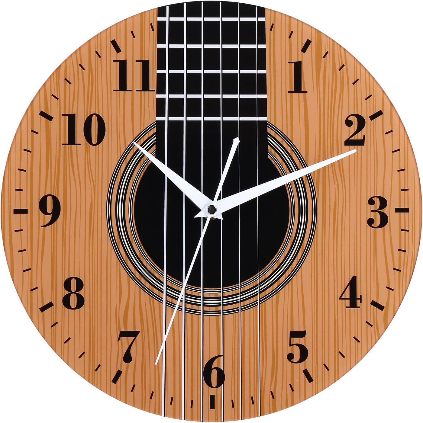 12 Inch Guitar Wall Clock - Silent Non-Ticking, Battery Operated, Music Themed Decor for Living Room, Bedroom, Office - Unique Gift for Musicians & Guitar Lovers