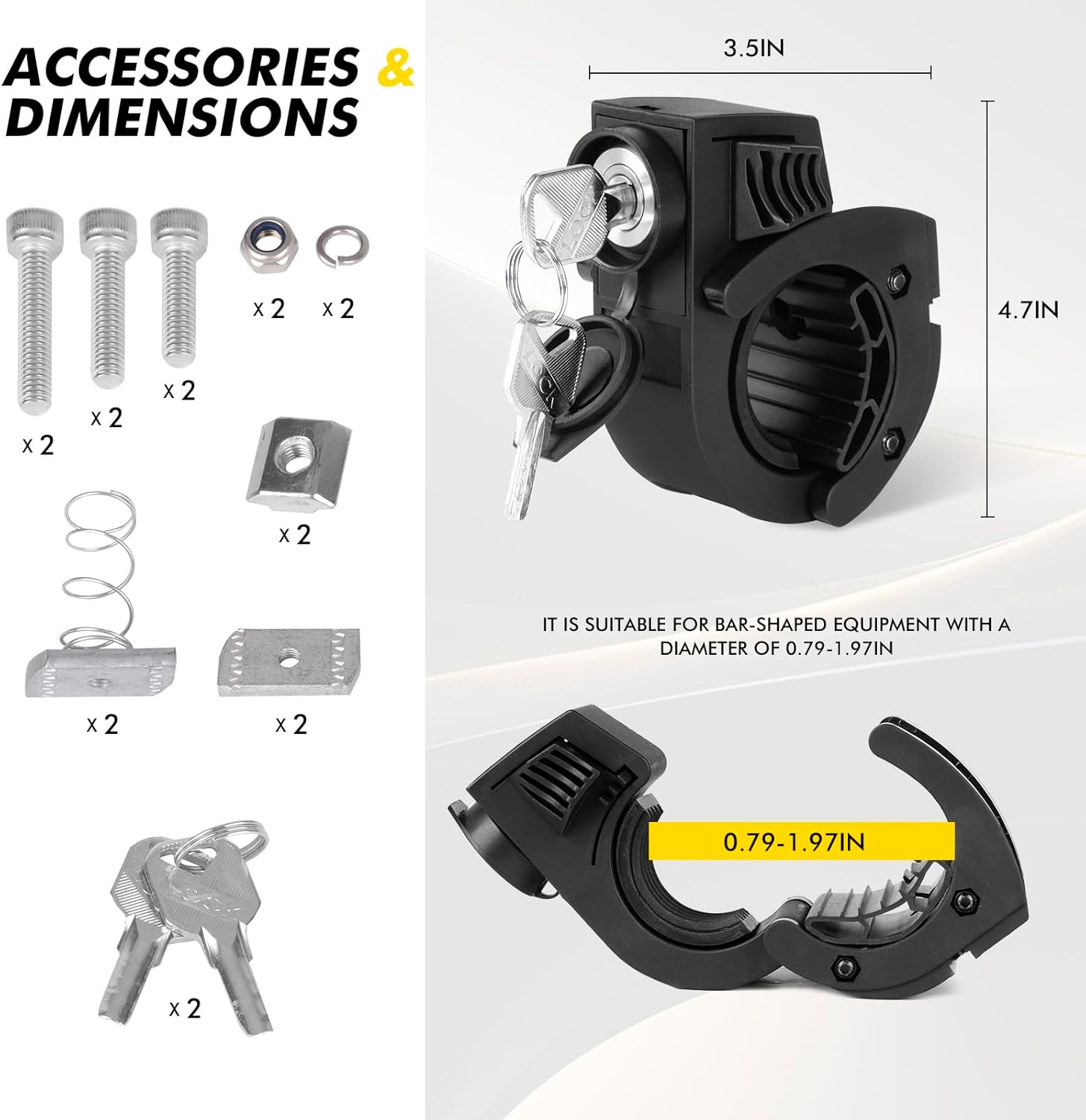 Shovel Holder Rubber Grip Mount Kit with Lock – Fits 0.79"-1.97" Tool Handles, Quick-Release for Off-Road Vehicles, Roof Racks, Molle Panels, SUVs, Trucks, UTVs, ATVs – Heavy-Duty, Anti-Theft Design