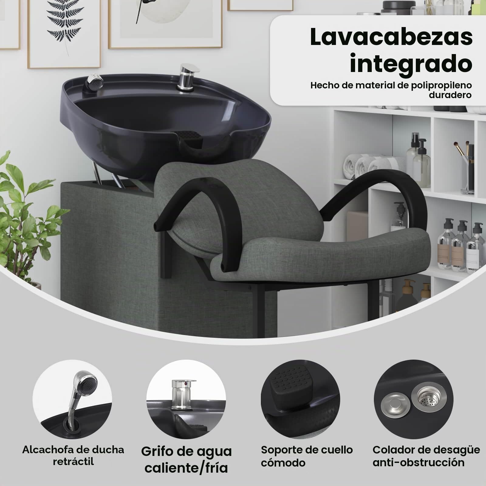 vidaXL Silla de Shampoo Gris oscuro y negro 136 x 60 x 92 cm tela