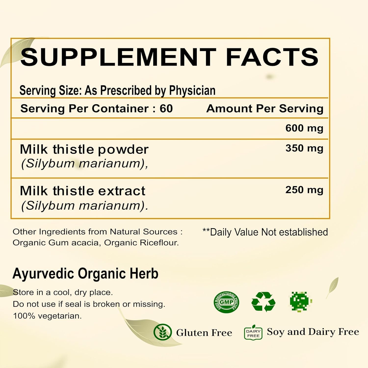 Arogyam Ayurvedm Milk Thistle Capsules, Natural Liver Support Supplement, 600mg, 60 Count, Gluten Free - Image 3