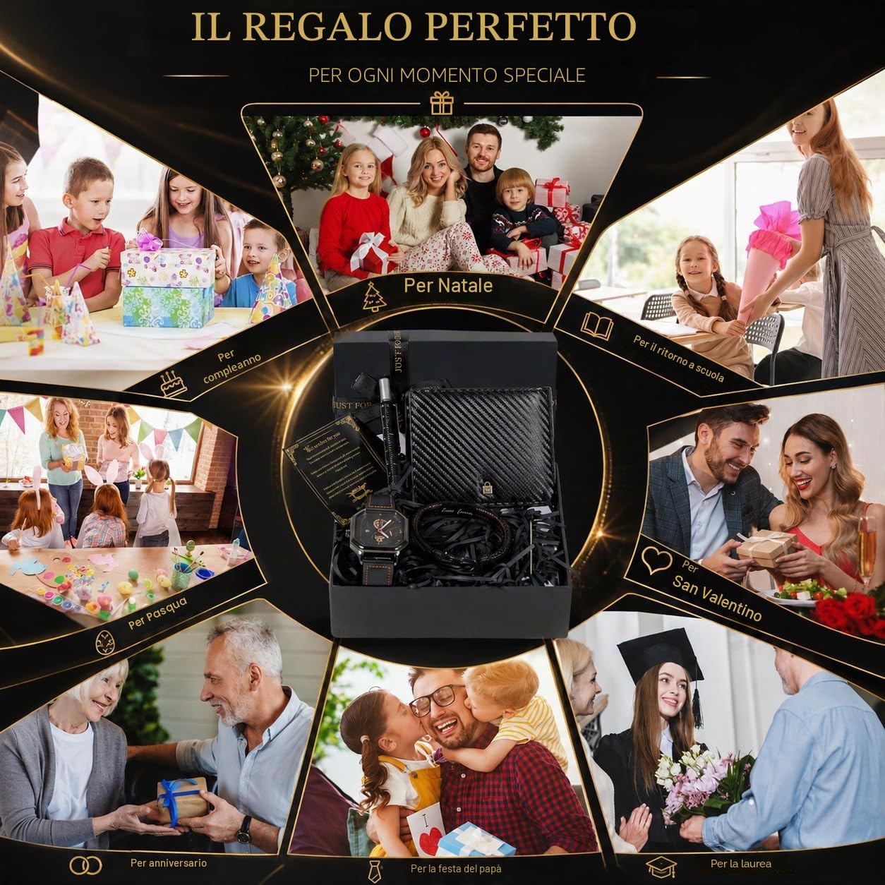Set Regalo da Uomo Orologio da Polso Cintura Portachiavi Occhiali da Sole Regalo da Uomo Festa Del Papà Regalo di San Valentino matrimonio Natale Fidanzato Set Regalo(SetC)