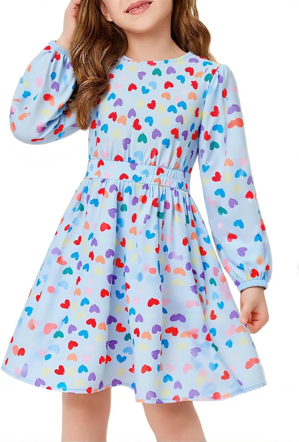 Haloumoning Girls Cute Long Sleeve Fall Dress Kids Floral Holiday Party Smocked Waist A Line Midi Dresses 5-14 Years