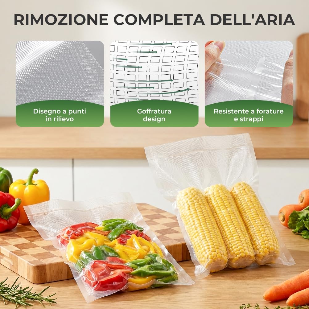 Sacchetti Sottovuoto Alimenti 6 Rotoli 20/28x600cm, Goffrato Sacchetti Sottovuoto per Macchina Sottovuoto e Cottura Sous Vide, Senza BPA