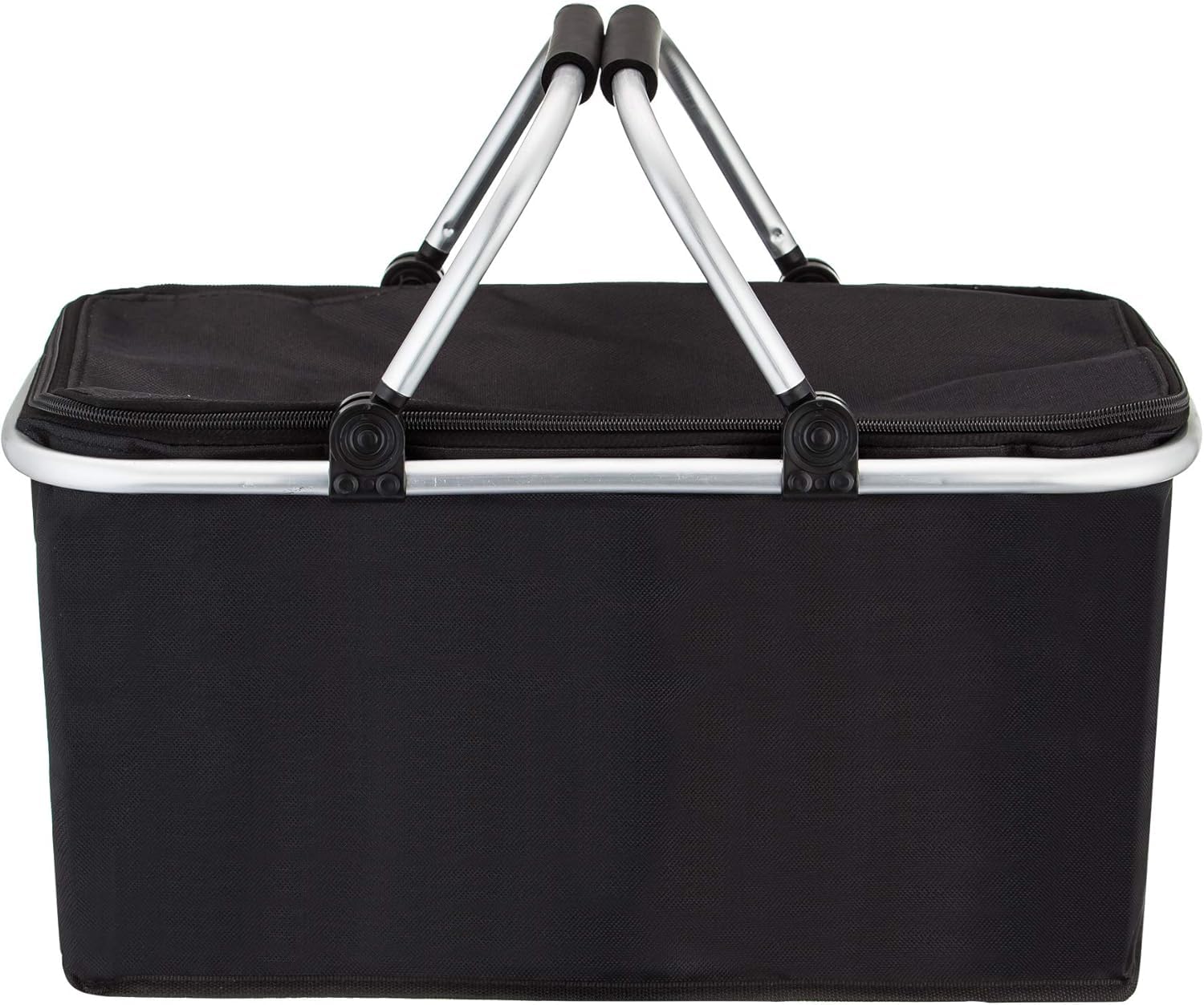 WENGTY Foldable Insulated Oxford Folding Collapsible Picnic Baskets 26L, Cooler Bag, Shopping Basket, Collapsible Picnic Cooler with Aluminium Handle for Food, Camping, Work or Outdoor Hiking Black