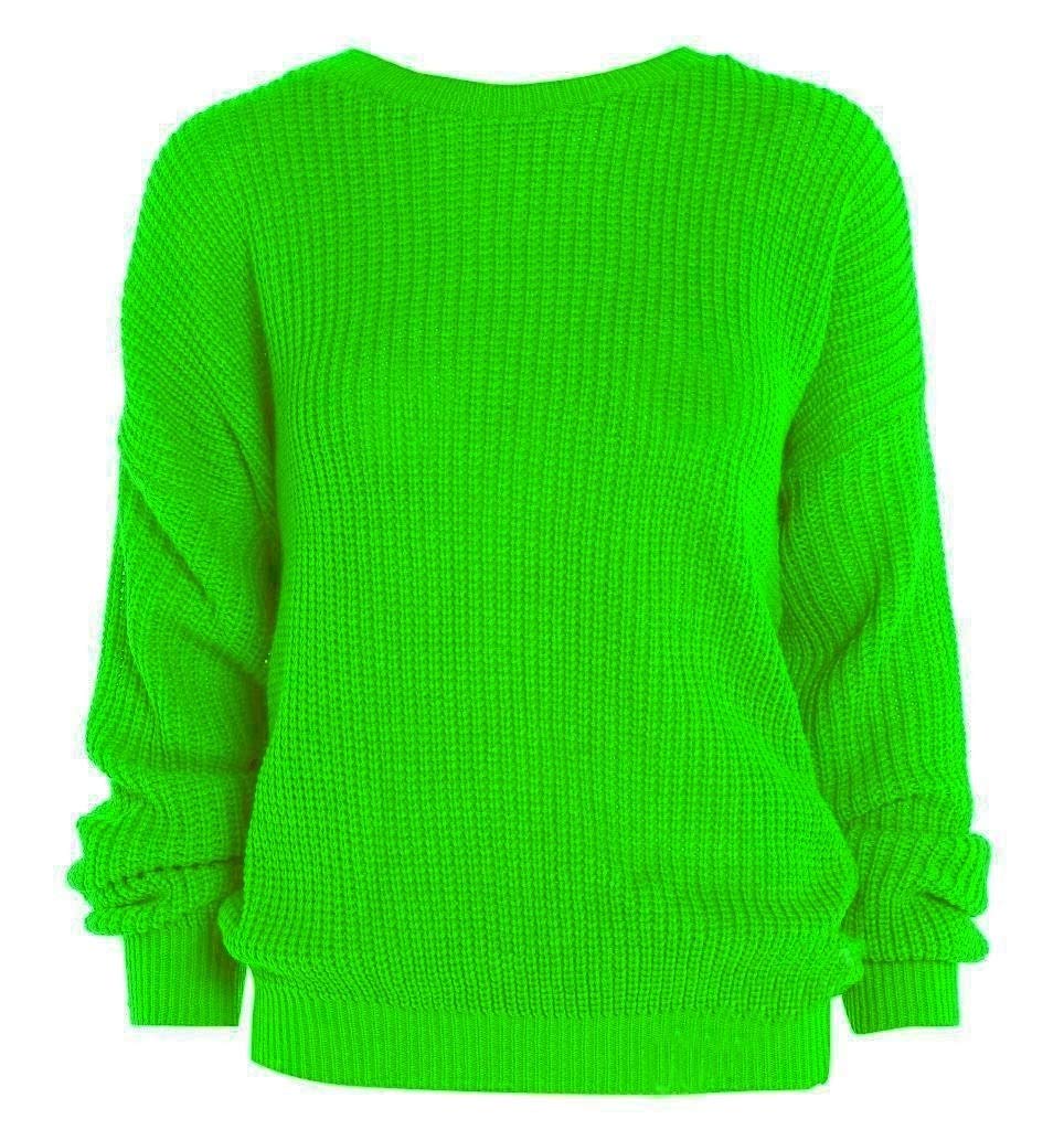AN Direct Womens Oversized Ladies Fishnet Knitted Baggy Chunky Jumper Ladies Loose Sweater Top (Neon Green, 20-22)