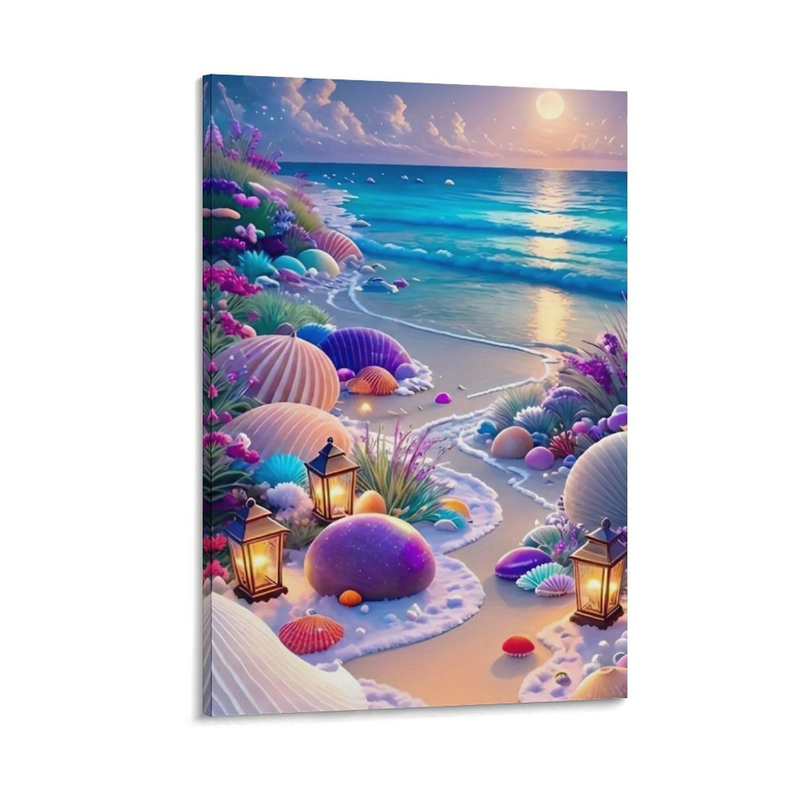 DHBANEIOK Fantasy Beach Sunset Poster Artwork Giclee Canvas Prints Modern Canvas Wall Art Picture Wall Hanging for Office Gym Living Room Decor 16x24inch(40x60cm)