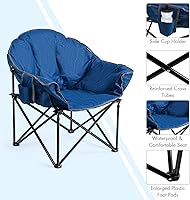 Vista 5 de Giantex Silla de camping portátil, silla plegable para exteriores con platillo de luna para césped con asiento acolchado suave, portavasos y bolsa