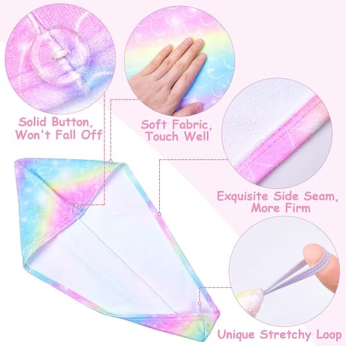 Miniatura 3 de Basumee Toalla para el cabello para niños, paquete de 2 toallas de microfibra para el cabello de sirena de secado rápido para turbantes de cabello