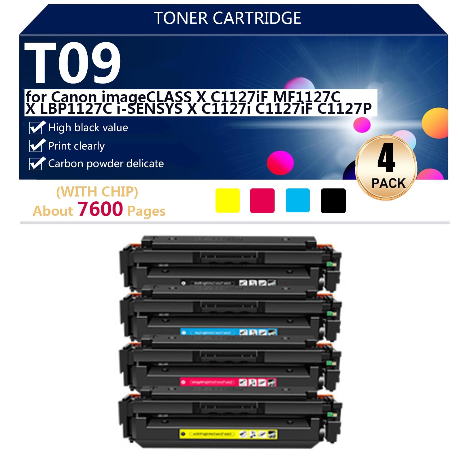 T09 Cartucce Toner Compatibili per Canon T09K T09C T09M T09Y Cartuccia Toner Compatibile per Canon imageCLASS X C1127iF MF1127C X LBP1127C i-SENSYS X C1127i C1127iF C1127P Stampanti,BCMY-1 set