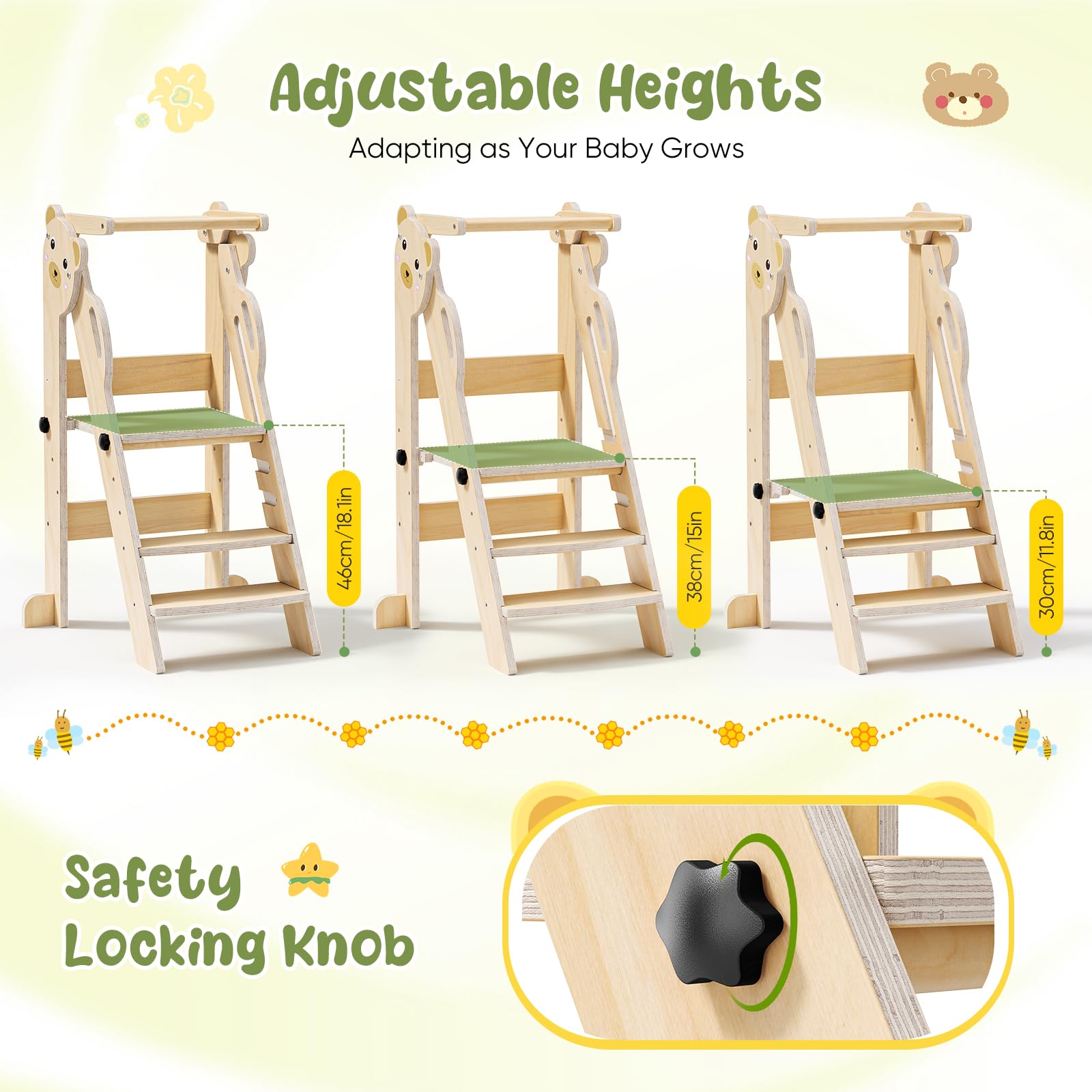 Tour d'observation Montessori Pliable, modèle actualisé Tour Montessori Pliable de 1 to 3 Years Old Observation Tower for Children Montessori Learning Natural Wood Kitchen Helper Safety