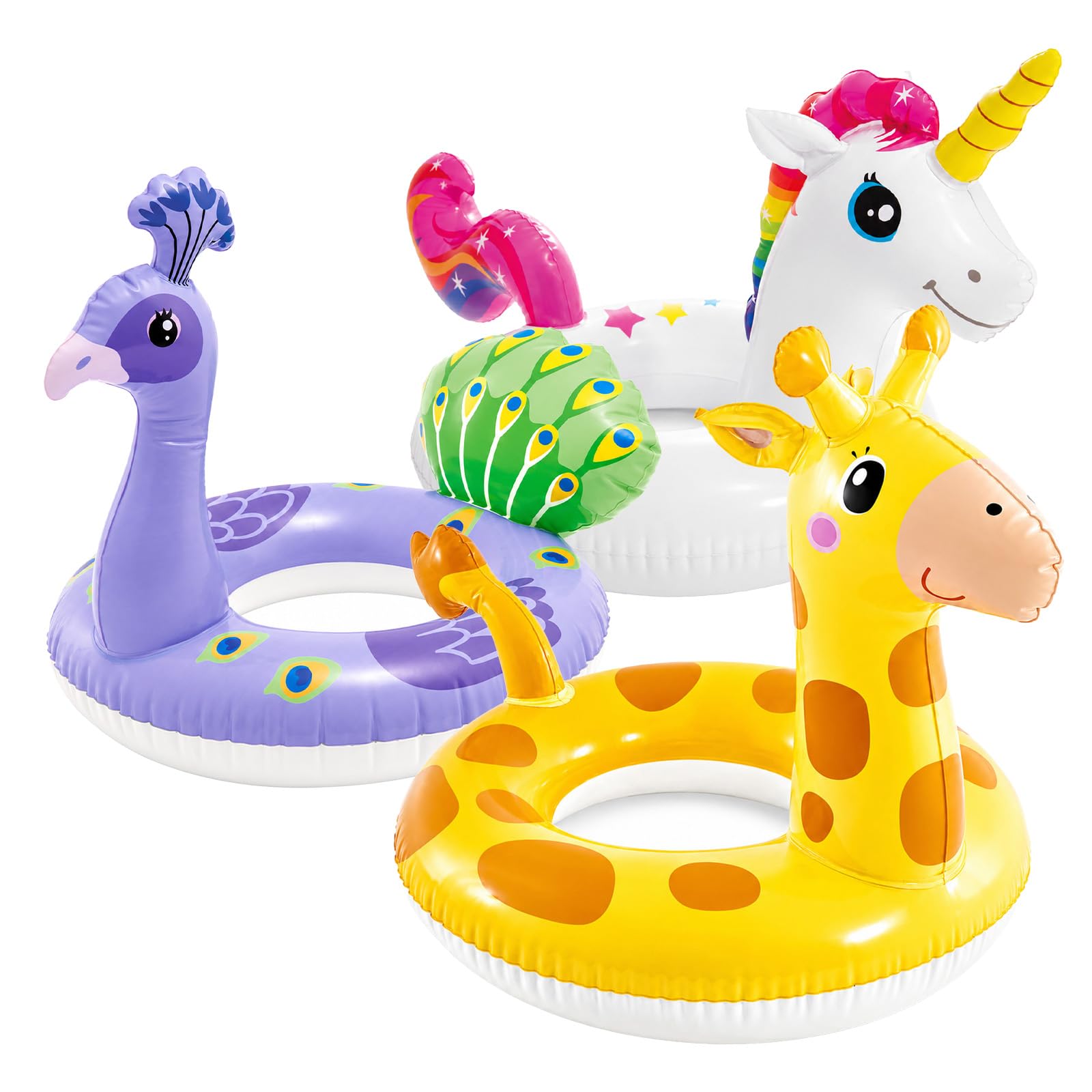 HOMAVEL Inflatable Swim Ring Summer Pool Floats – 55cm/58cm/76cm/91cm Swim Tube for Beach, Summer Water Party, Adult Swim Ring for Family Swimming Pool Fun (Random Unicorn/Giraffe/Peacock-58cm) — image 1