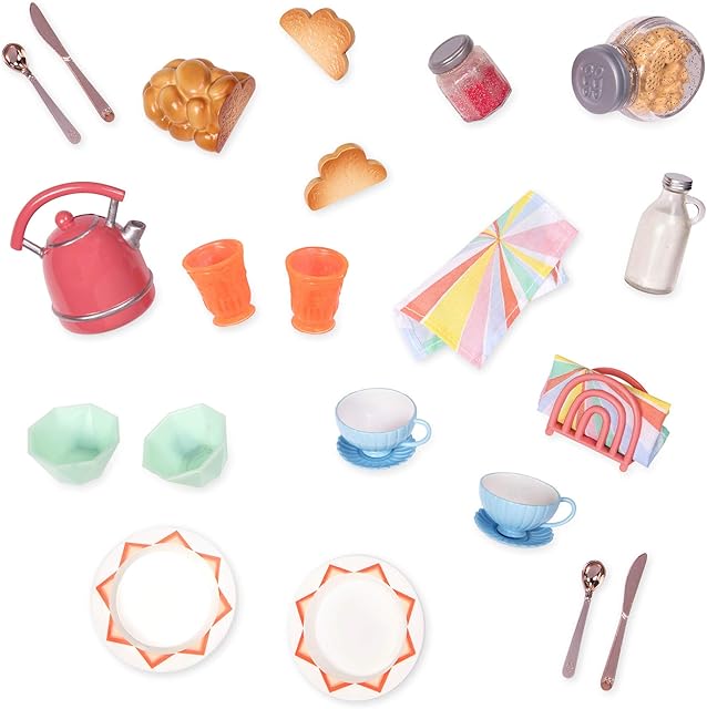 Glitter Girls Dolls  14-inch Doll Breakfast Set  Play Food, Tea Kettle, & Table Setting Accessories  Toys for Kids Ages 3 and Up