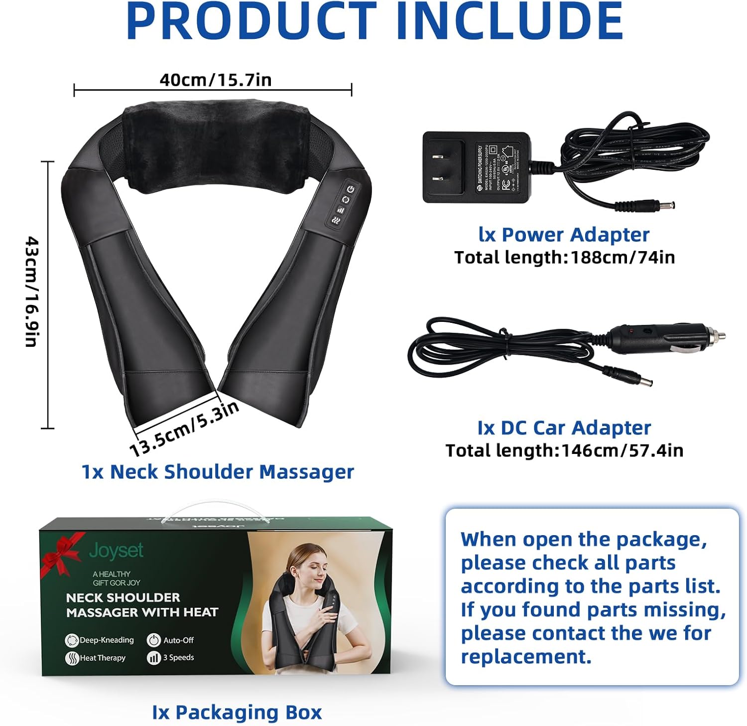 Joyset Shiatsu Neck and Back Massager with Heat,Electric Shoulder Massager for Pain Relief Deep Tissue,3D Kneading Massage with Cloth Cover Easy to Clean Best Gift for Men Women Parents