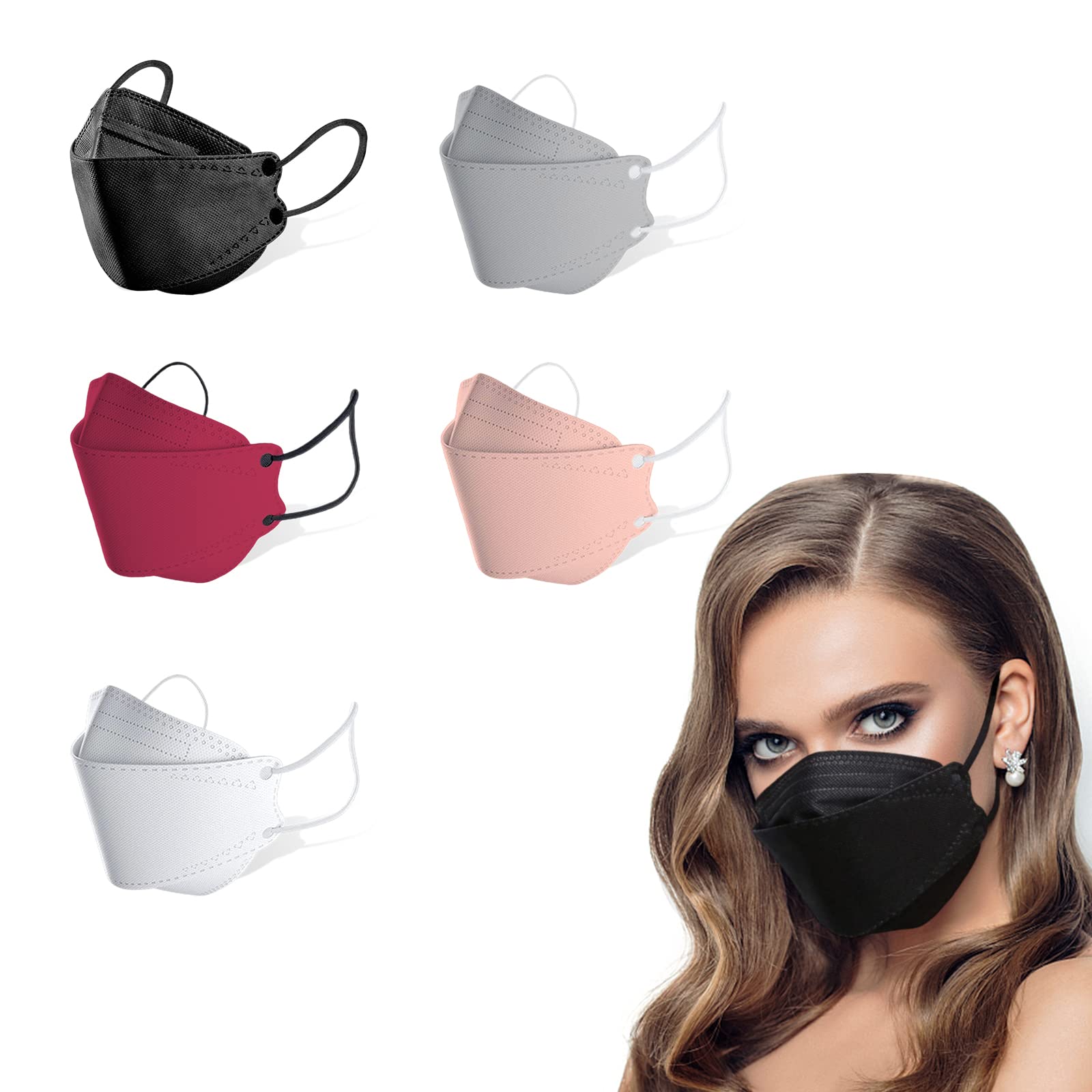 KF94 Mask 50pcs kf94 Face Masks Fish 3D Type Masks for Adult Protective Face Shield Mask 4 Layer with Adjustable Nose Clip Men/Women (50 Pcs-Multicolor)