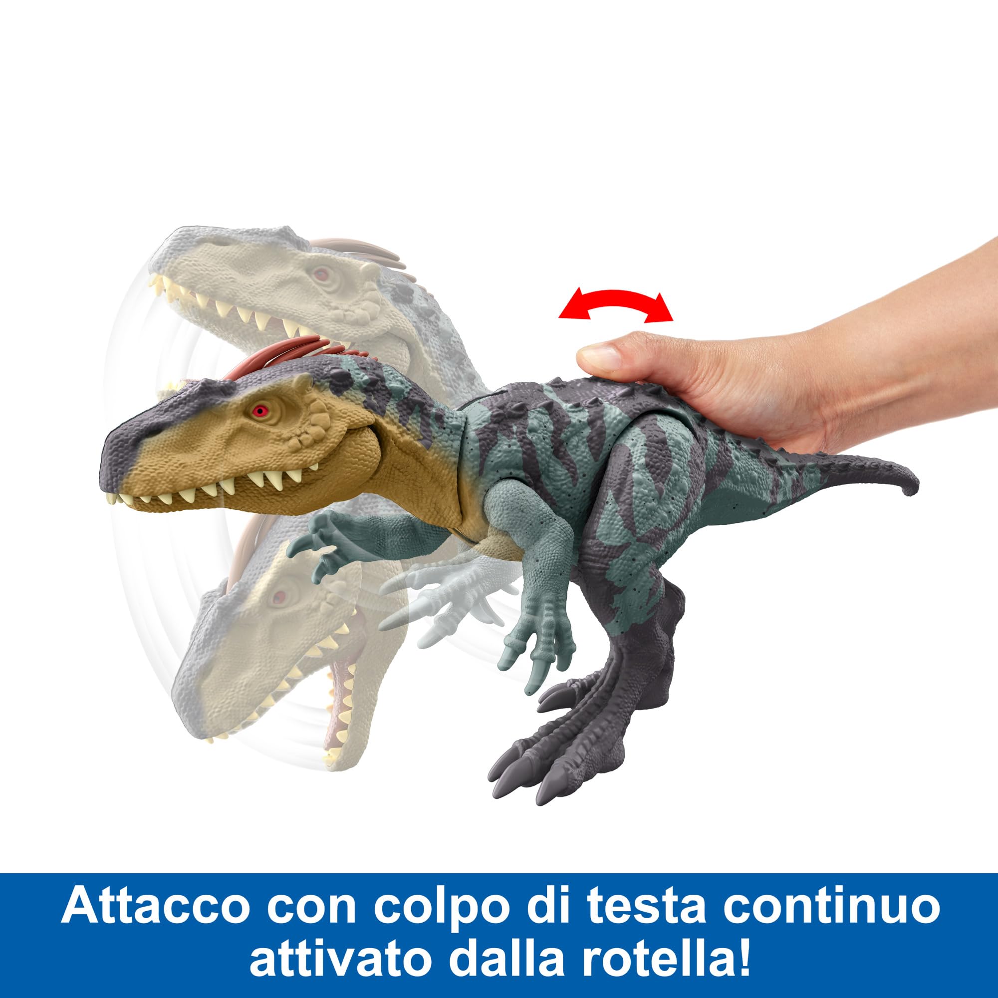 Mattel Jurassic World - Neovenator Predatori Giganti, dinosauro lungo 35+ cm con azione d'attacco specifica con morso e cresta evoluta, dettagli realistici, giocattolo per bambini, 4+ anni, HTK78