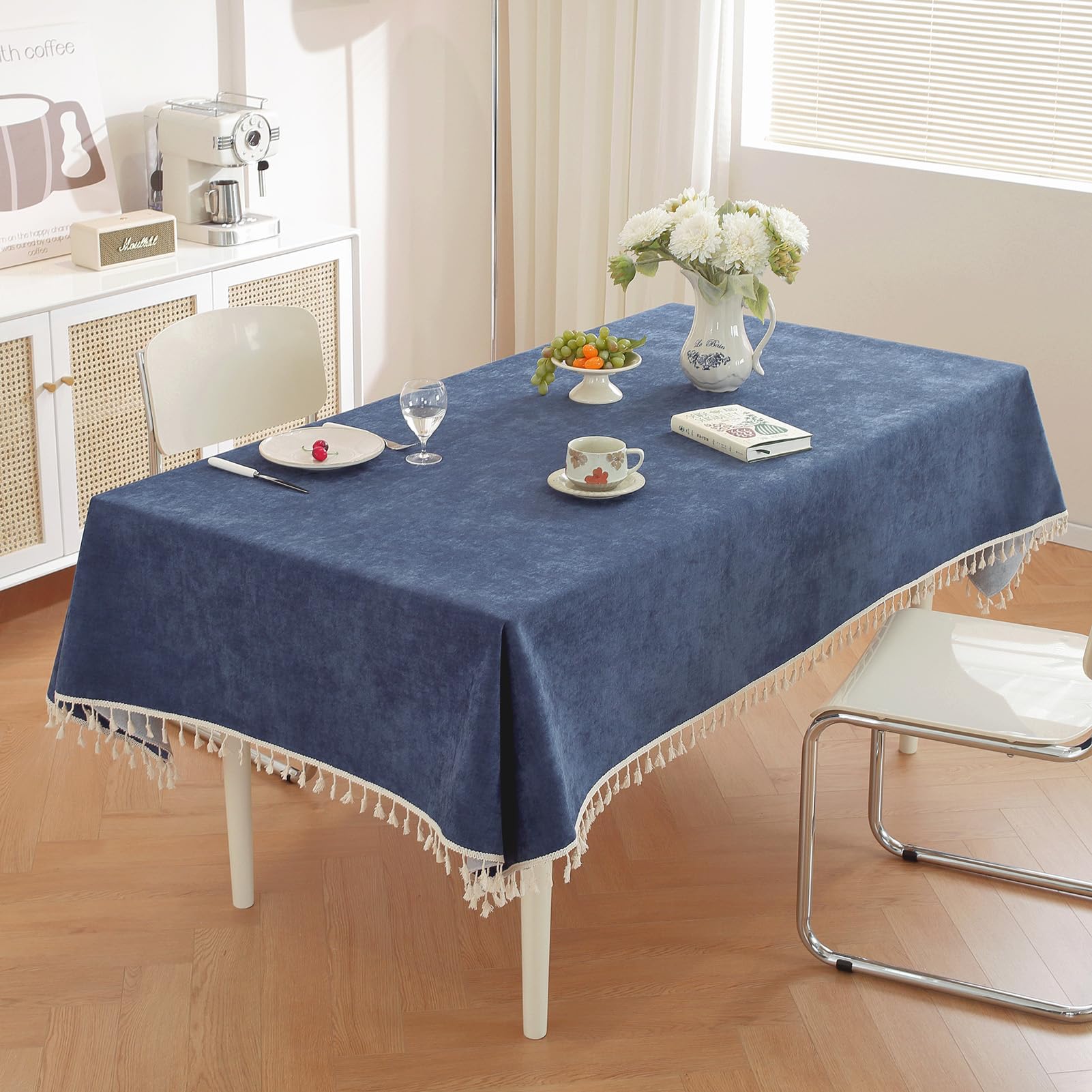 Dezypzam Navy Blue Tablecloths For Rectangle Tables, Rectangular Wipe Clean Table Cloth, Chenille Tablecloth Non-Slip, For Dining Rooms, Kitchens, Living Rooms,Gardens (,80X120cm)