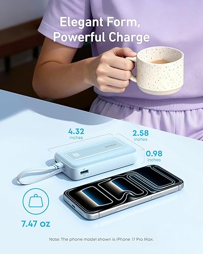 Miniatura 6 de Anker Cargador portátil, banco de energía de 10,000 mAh 30 W, paquete de batería de carga rápida USB-C de entrada y salida, cargador de batería