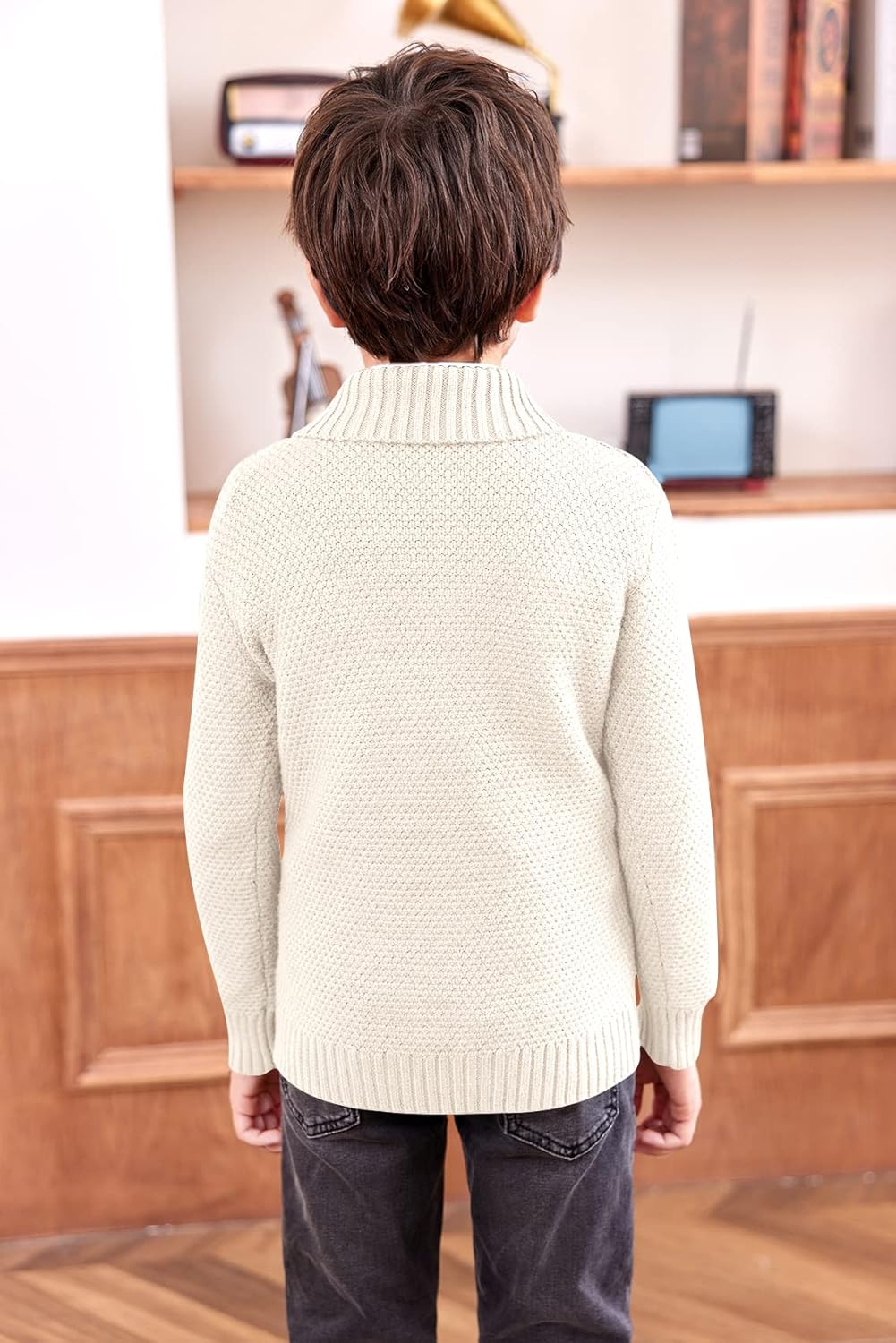 Makkrom Toddler Pullover Sweaters Shawl Collar Cable Knit Sweaters Long Sleeve Warm Outwear Spring Fall Winter - Image 4