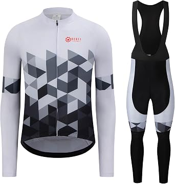 GCRFL Mens Cycling Clothing Set Cycling Jersey Long Sleeve Bicycle Shirt and Bib Pants Breathable Cycling Outfit 3D Padded