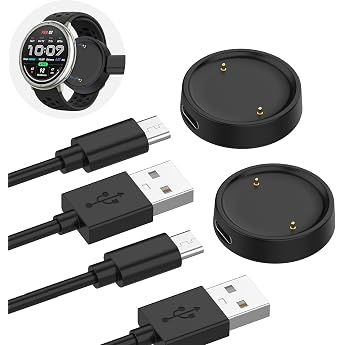 Pack of 2 USB C Charger Compatible with Amazfit Active 2 / Amazfit Bip 6 Replacement for Charging Station 100 cm Charging Cable for Amazfit Active 2 / Amazfit Bip 6 - Black