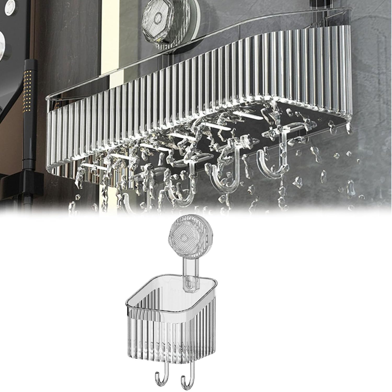 Rusopobe Suction Cup Shelf for Shower Light Luxury Style Glacier Pattern Suction Cup Storage Rack No-Drilling Clear Wall