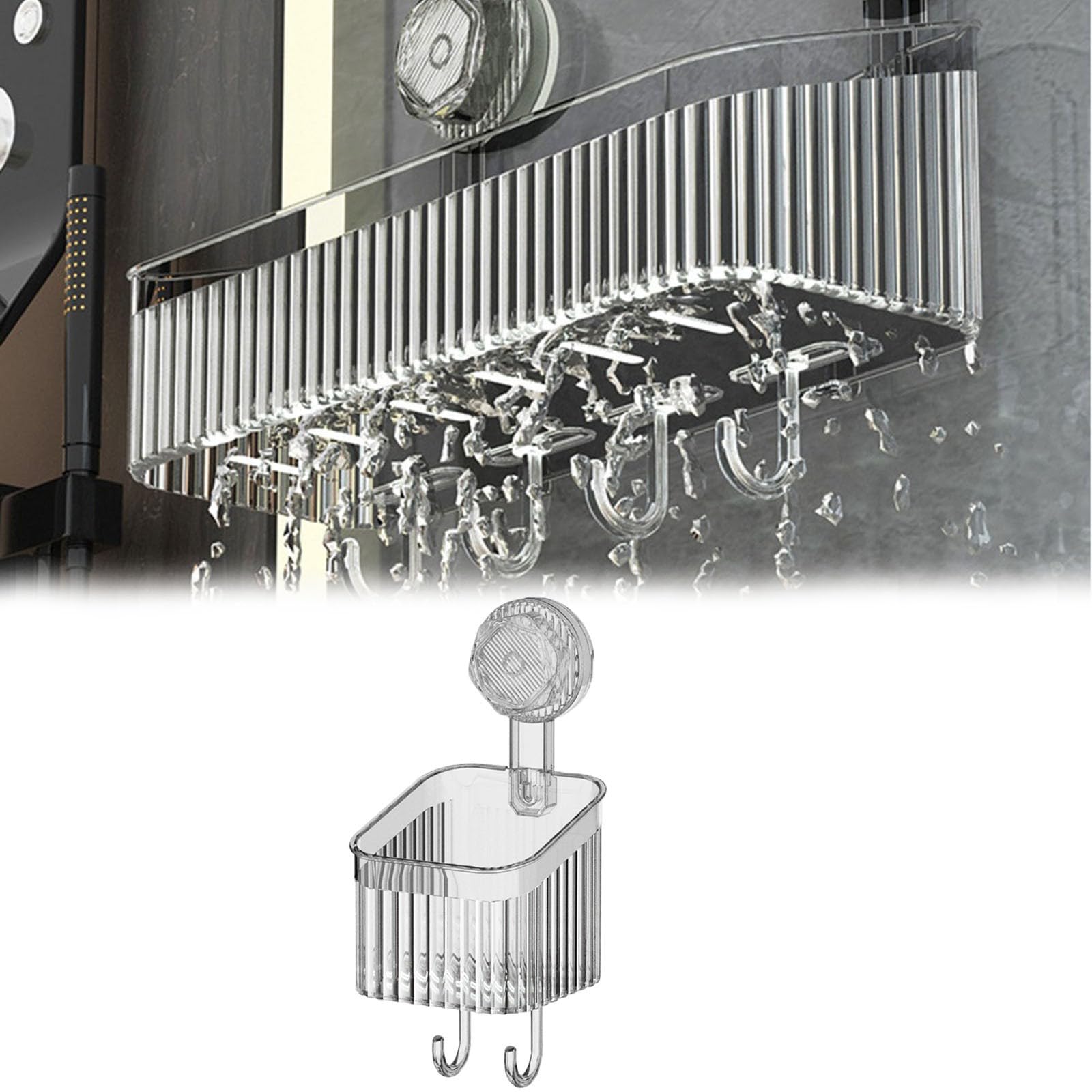 Rusopobe Suction Cup Shelf for Shower Light Luxury Style Glacier Pattern Suction Cup Storage Rack No-Drilling Clear Wall