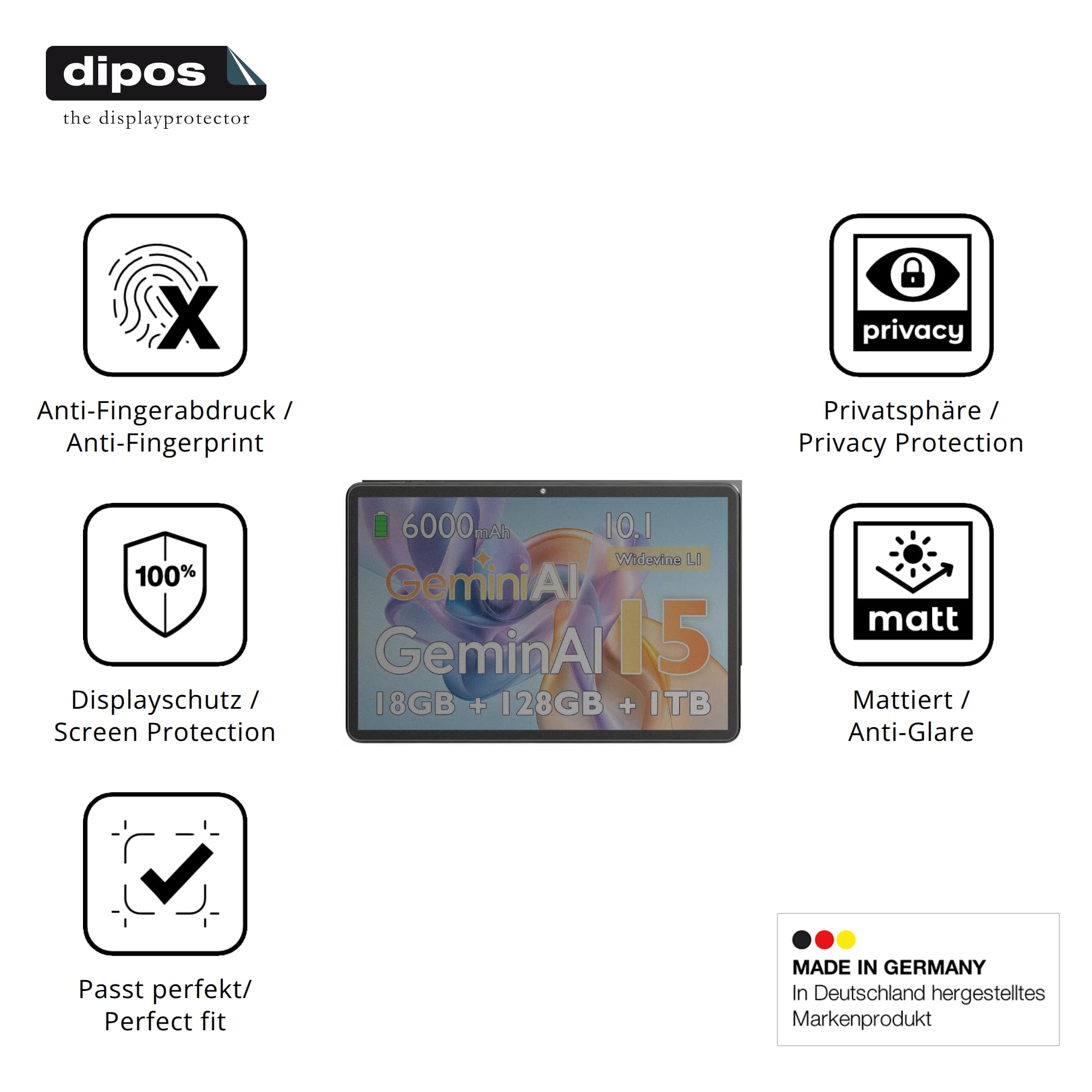 dipos Protector de Pantalla Antiespía para UBDXBD Z-50G | Película protectora mate, filtro de privacidad 4 vías, ajuste perfecto, antiarañazos, sin burbujas, autoadhesivo