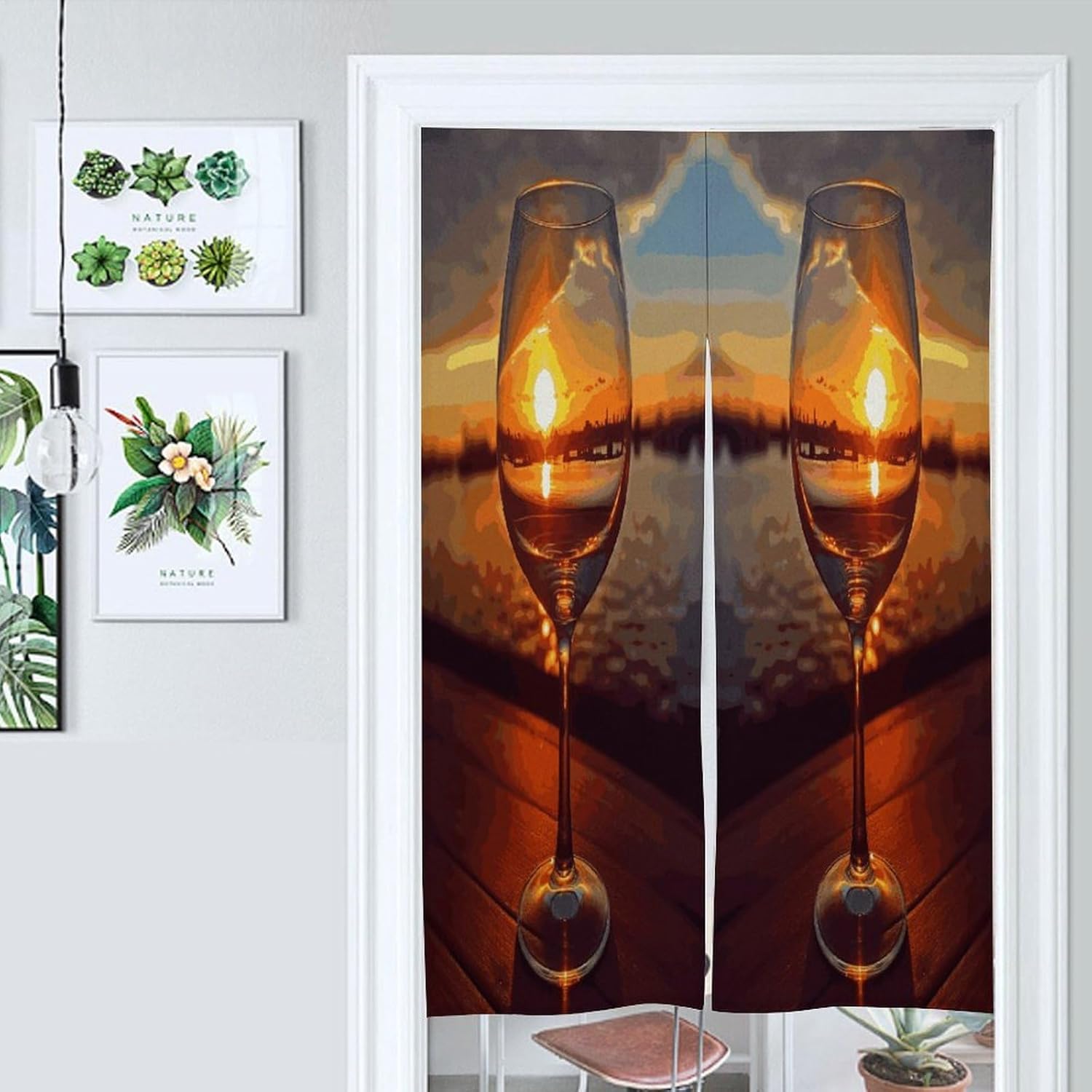Wine Glass in The Sunset Door Curtain Printed Doorway Noren Japanese Style Doorway Room Divider Curtains for Privacy Partition Divider Kitchen Home Decorations Wall Hanging