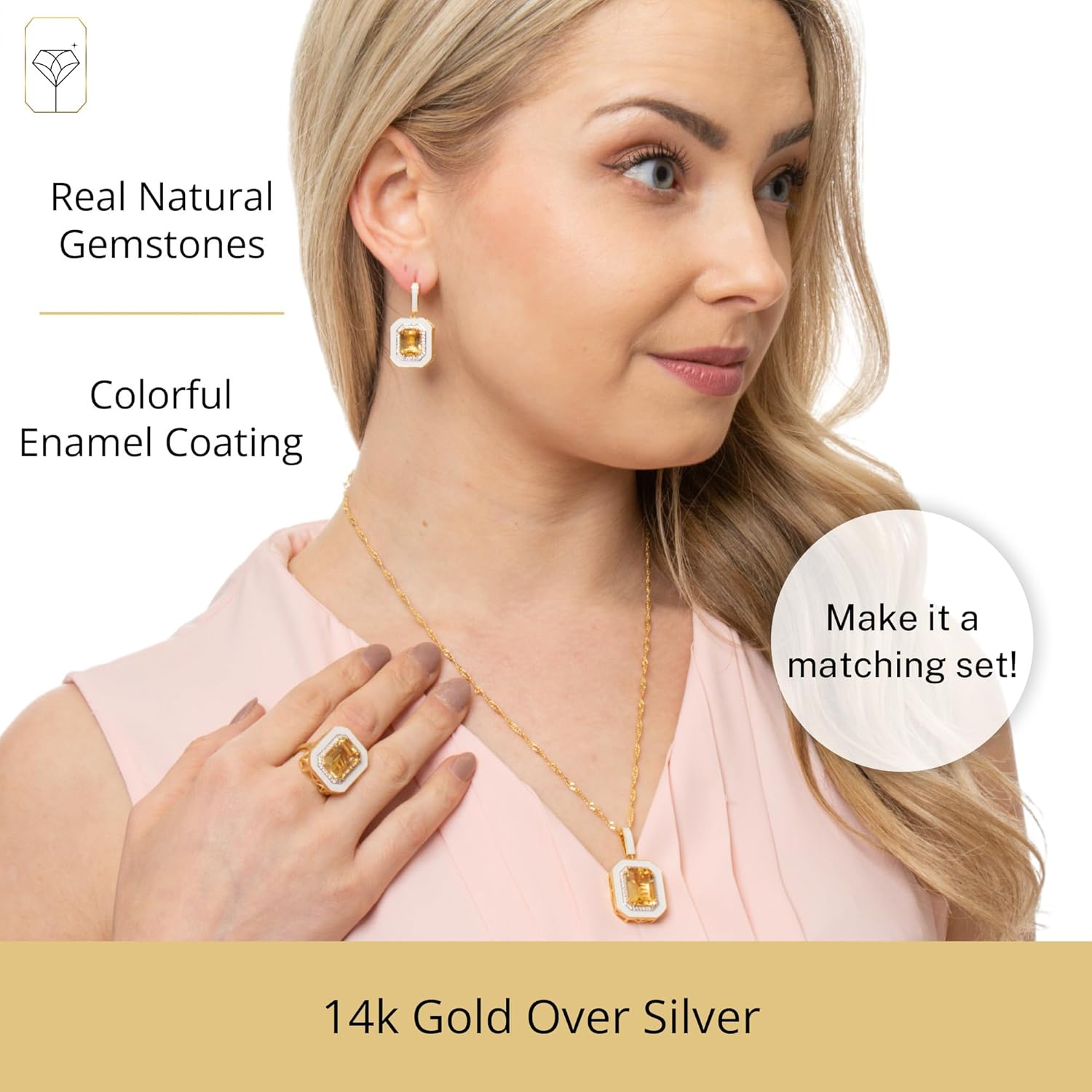 32MM Big Gemstone Statement Dangle Earrings with Enamel and White Sappire Accents | 14k Gold over Sterling Silver Hypoallergenic Statement Earrings by MAX + STONE