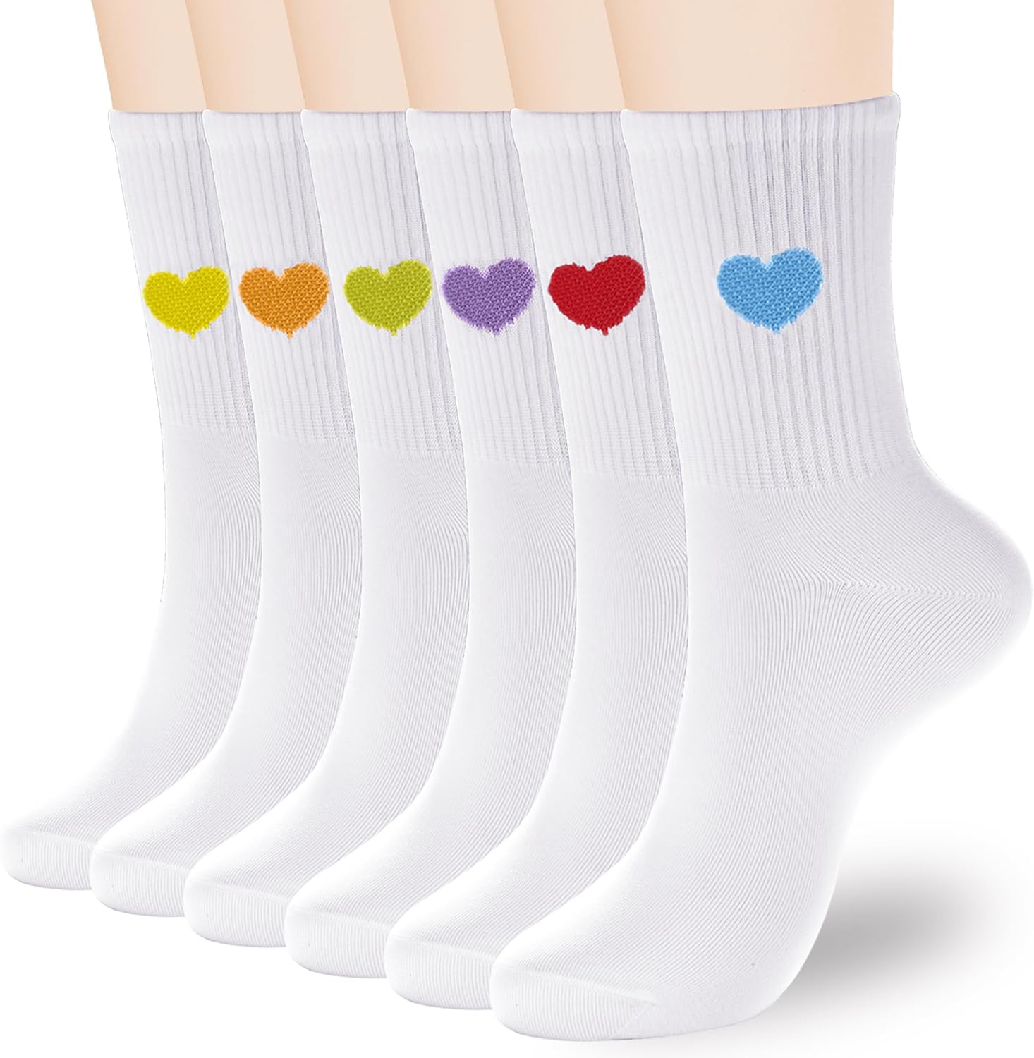 inhees Women Cotton Crew Socks,Cute Heart High Calf Boot Casual Dress Socks