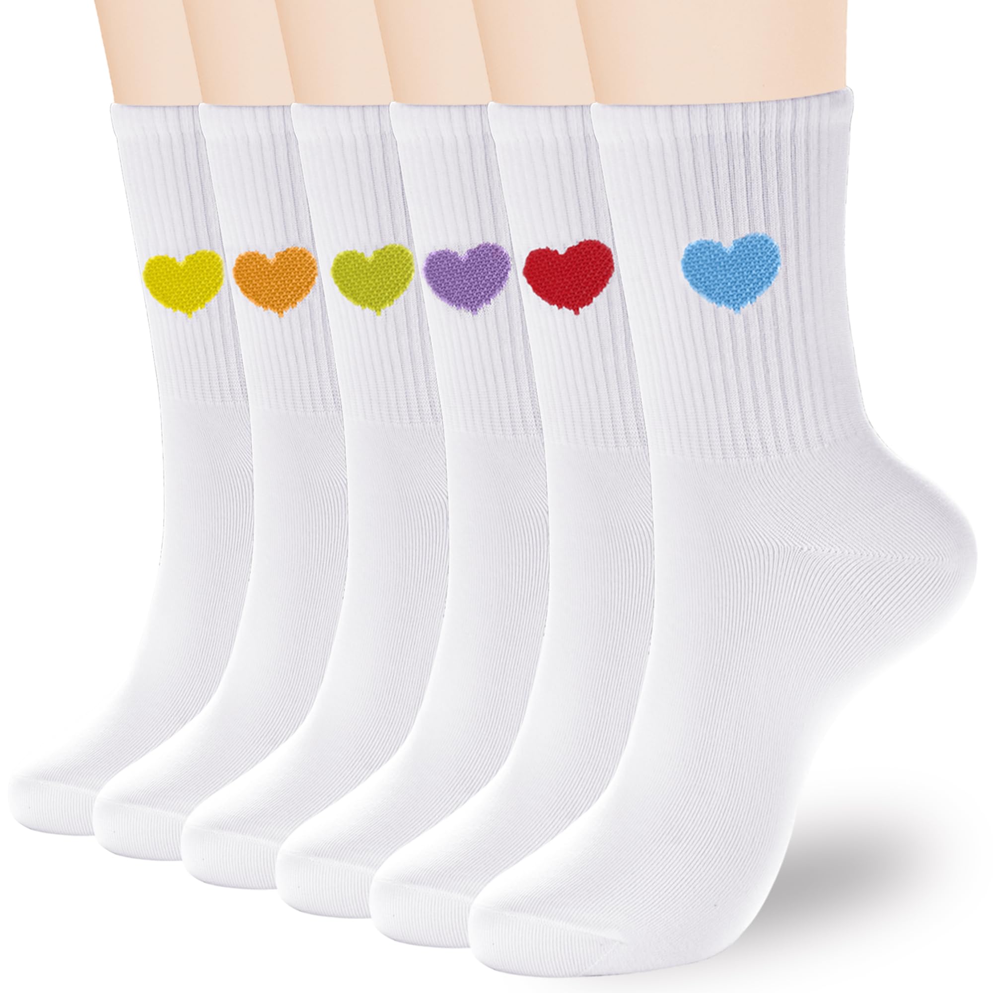 inhees Women Cotton Crew Socks,6Pairs Cute Heart Ankle Boot Dress High Calf