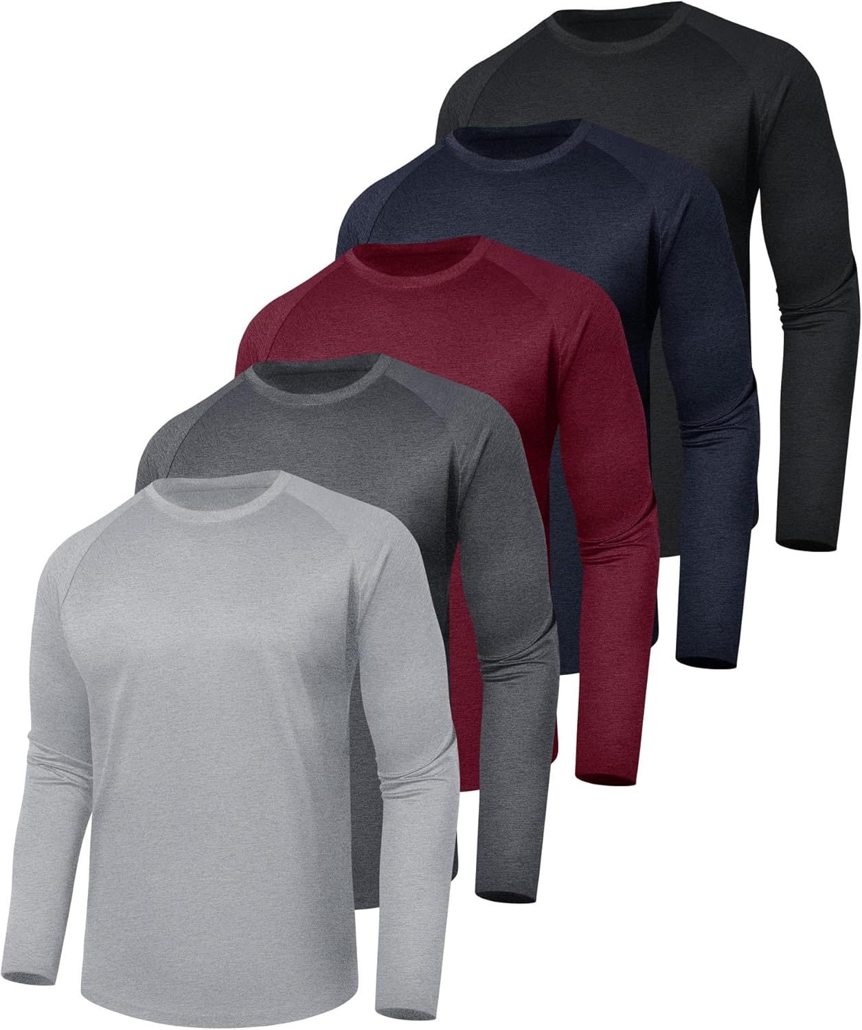 3 Pack Long Sleeve Shirts for Men - Quick Dry Moisture Wicking UV Sun Protection T-Shirts for Fishing Workout Athletic Gym