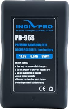 IndiPRO Compact Series 95Wh 14.8V V-Mount Li-Ion Battery | Maximum 10A Continuous Draw | Single 14.8V D-Tap Output| 4-LED Power Gauge | Designed for Pro Video Cameras & Lights